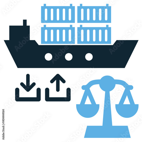 Export import law icon vector for trade regulation, policy control, and legal rules. Ideal for business design, global commerce, and economic guideline illustration.