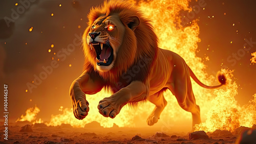Lion with a fierce and enraged expression