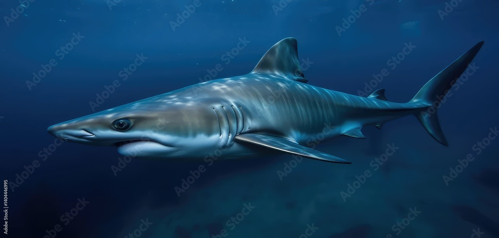 Obraz premium Deep-sea Greenland shark, asymmetrical features, Somniosus microcephalus, dark, cold water, rare, underwater
