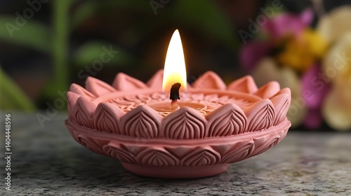 Obraz na płótnie Decorative Pink Diya Lamp with Flame for Festival Celebration w salonie