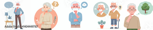 vector set a grandfather is thinking about something