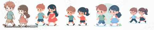 vector set couple of small children walking hand in hand