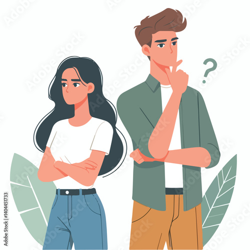 vector men and women thinking about something