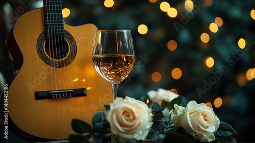 Emotional Guitar Moment with Candlelight, Wine, and Rose Leaves

