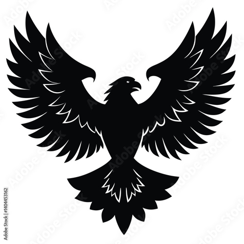 Black Eagle Silhouette Vector: Majestic Bird of Prey Illustration, Wings Spread, Heraldic Design, Tattoo Art, Emblem Graphic