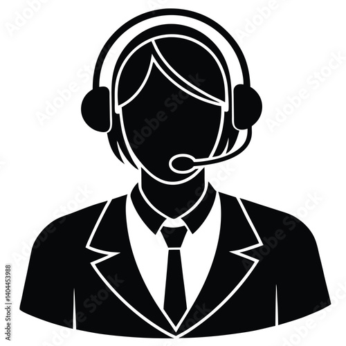 Customer Service Icon: Silhouette of Call Center Agent with Headset, Business Support Representative Vector Graphic