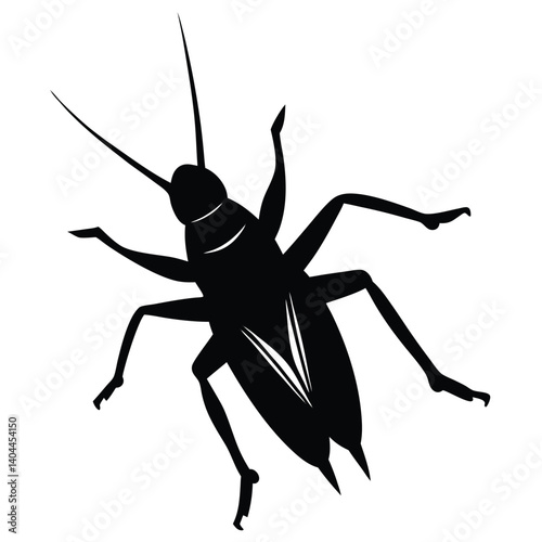 Black Silhouette of a Cricket Insect Vector Illustration: Detailed Bug Graphic for Design, Biology, and Pest Control Projects