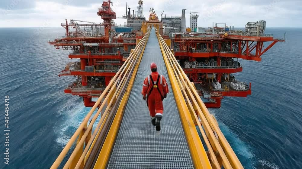 Oil Rig Man Rider Video Stock Oil Rig Worker: A lone worker in a bright red jumpsuit ...