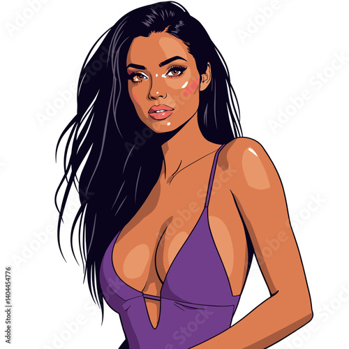 Vector illustration of woman in purple swimsuit