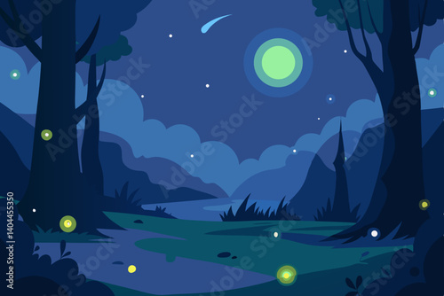 night landscape with moon and stars