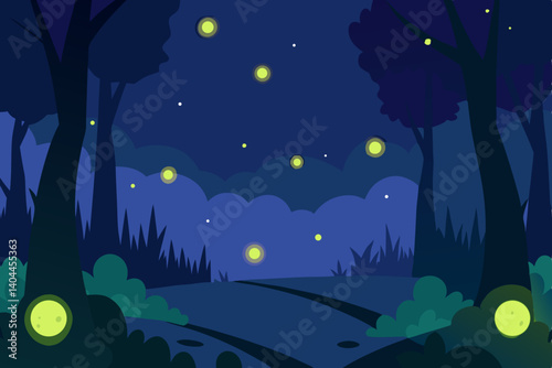 vector illustration of a night landscape