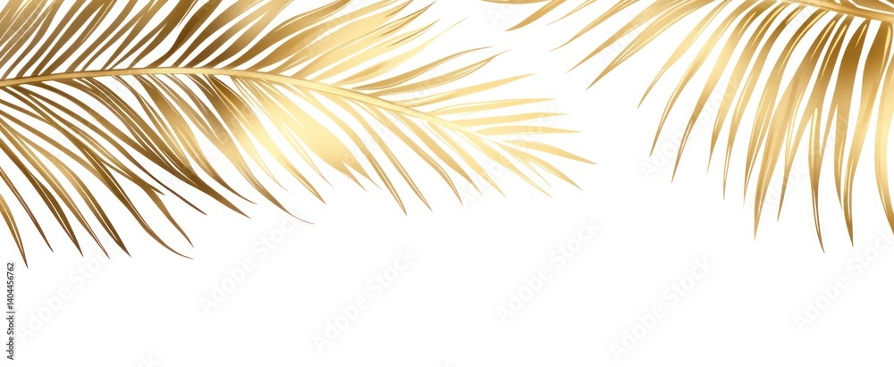 Fototapeta premium Golden palm fronds on a white background.
