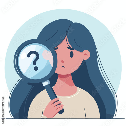 vector woman looking something with magnifying glass