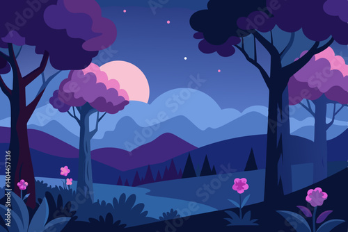 landscape with trees and flowers