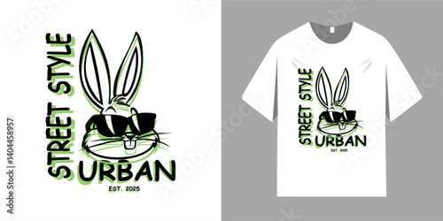 Retro urban street style typography. New York text, grunge brush strokes. Vintage bunny emoji image. Vector illustration design for slogan t-shirt, tee, fashion graphic, print, sweatshirt and hoodie