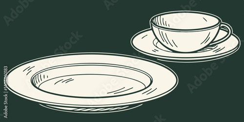 Empty plate isolated on a dark green  background  vector, illustration.