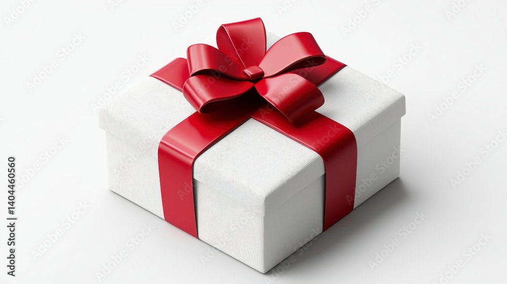 Elegant white gift box with red ribbon and bow on a clean background, perfect for celebration or festive occasions Elegant white gift box with red ribbon and bow on a clean background, perfect for celebration or festive occasions