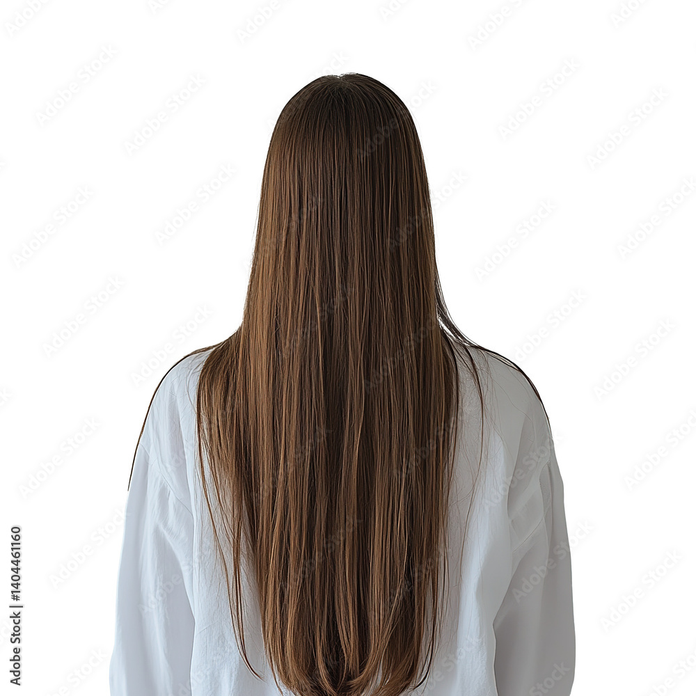 Naklejka premium Woman with Brown Long Hair in Straight Style, Rear View, Transparent PNG Background 