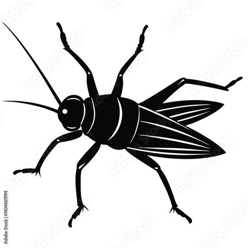 Black and White Cricket Vector Illustration: Insect, Bug, Animal, Wildlife, Graphic, Clip Art, Drawing, Design, Nature, Pest Control