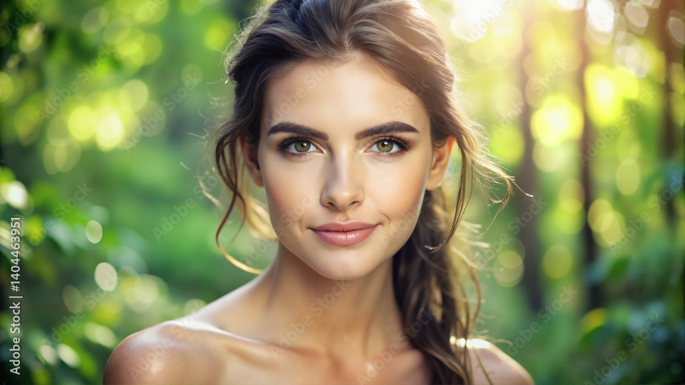 Natural portrait of young woman outdoors in green sunlight Natural portrait of young woman outdoors in green sunlight