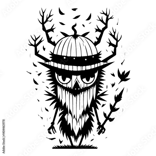 Stylized Bush Creature Illustration in Black Ink