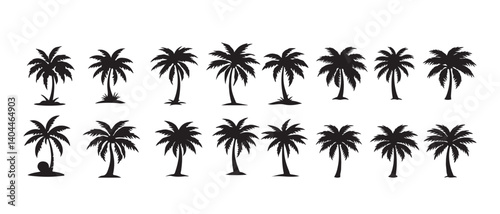  Silhouette of palm tree set vector illustration isolated on white background.