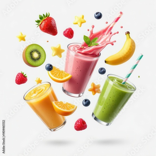 Obraz na płótnie Plant-Based Diet. Colorful fruit smoothies with splashes and vibrant ingredients. w salonie