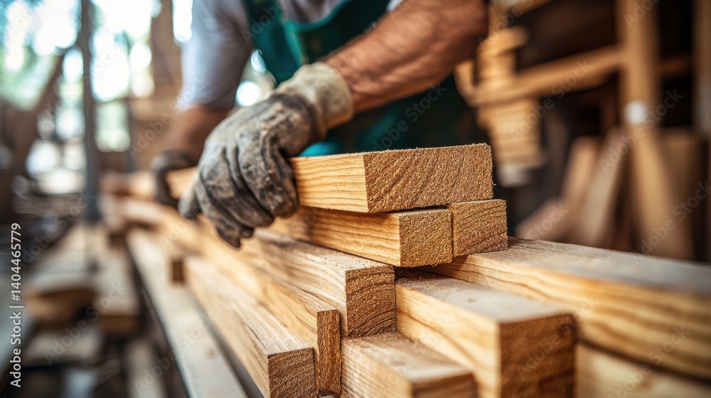 Carpenter cutting wood planks for shelves. Featuring woodworking skills and precision cutting Carpenter cutting wood planks for shelves. Featuring woodworking skills and precision cutting
