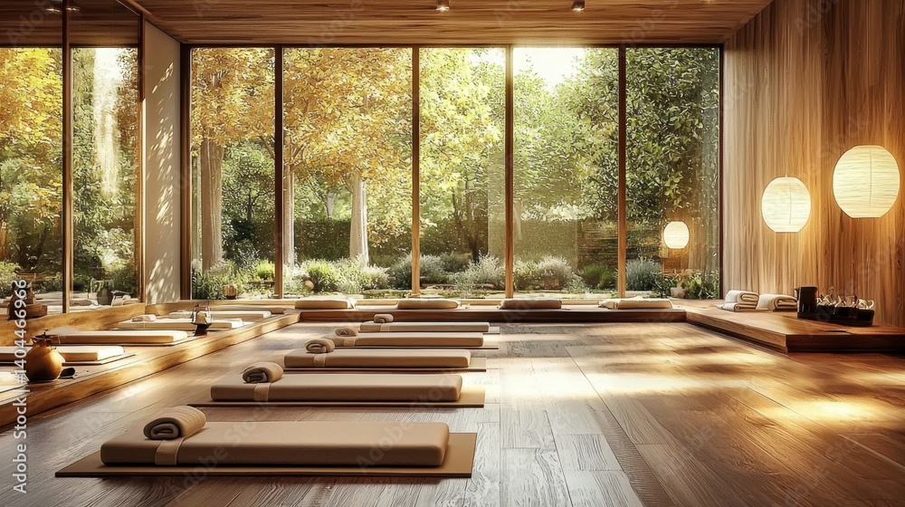 Fototapeta premium Features warm wooden accents, enhancing the calming atmosphere.