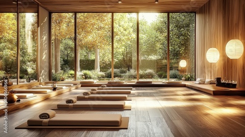 Features warm wooden accents, enhancing the calming atmosphere.