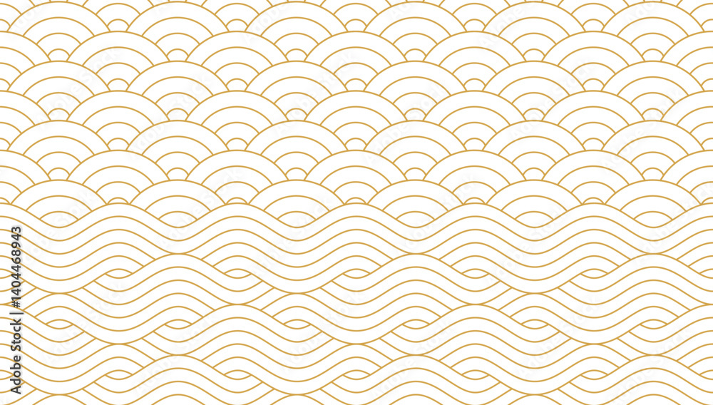 Seamless pattern design, Water wave in traditional oriental Japanese style