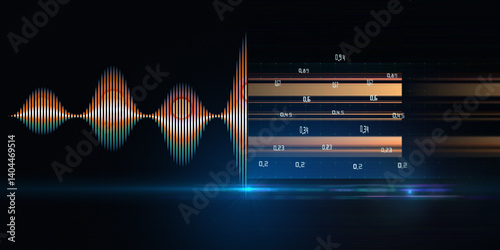 Abstract background with color sound wave from lines with data blurred lines on black. Technology audio wave. For music wave poster design.