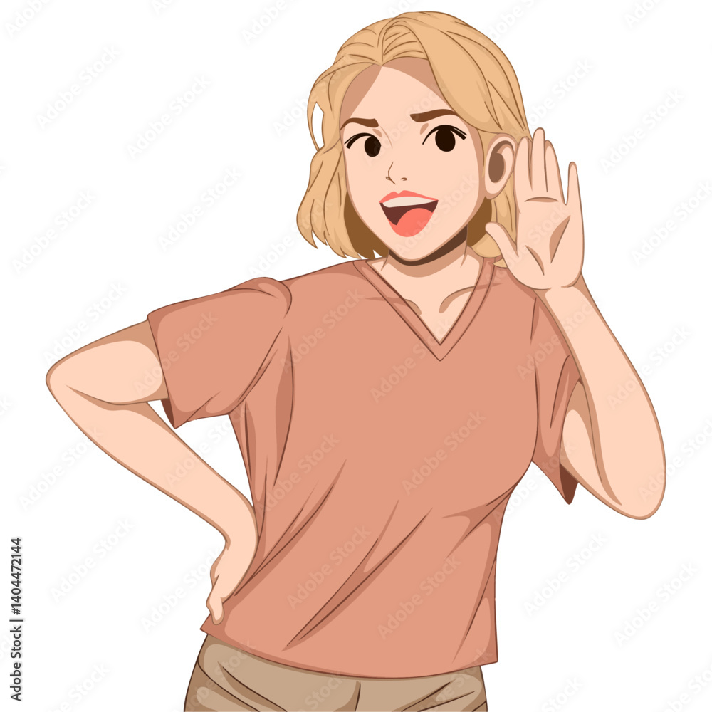 Illustration of a cheerful woman smiling curiously Illustration of a cheerful woman smiling curiously