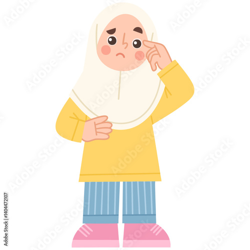 Illustration of a hijab girl feeling confused