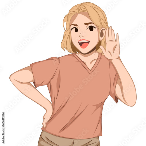 Illustration of a cheerful woman smiling curiously