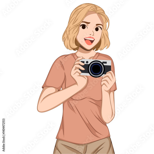 Illustration of a woman holding a camera