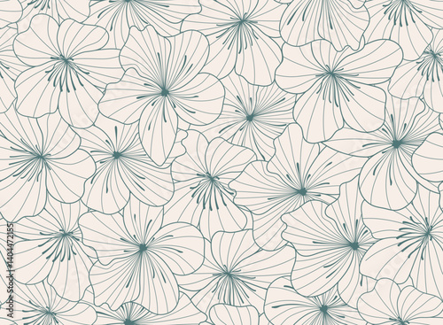 Seamless floral pattern, sakura outline art for greeting card, package design cosmetic, wedding invitation, wallpaper beauty