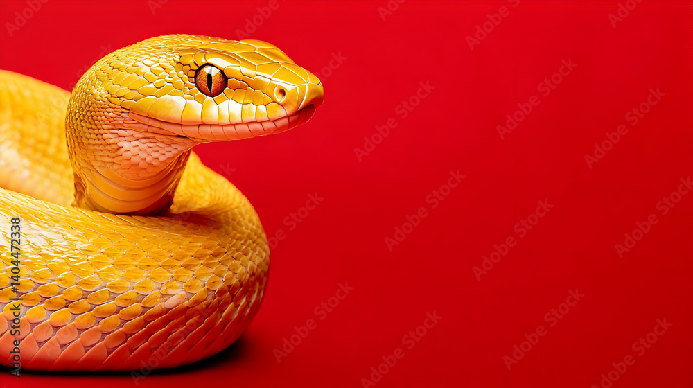 Fototapeta premium Close Up Yellow Snake Against Red Background