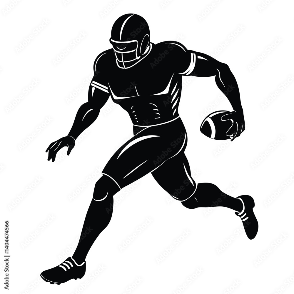 Black Silhouette of Football Player Running with Ball, Action Pose, Athletic Man, Sport Illustration Black Silhouette of Football Player Running with Ball, Action Pose, Athletic Man, Sport Illustration