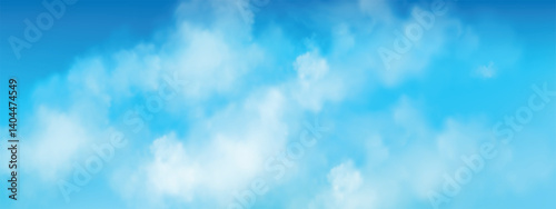 Realistic illustration of a blue sky with white clouds. Vector