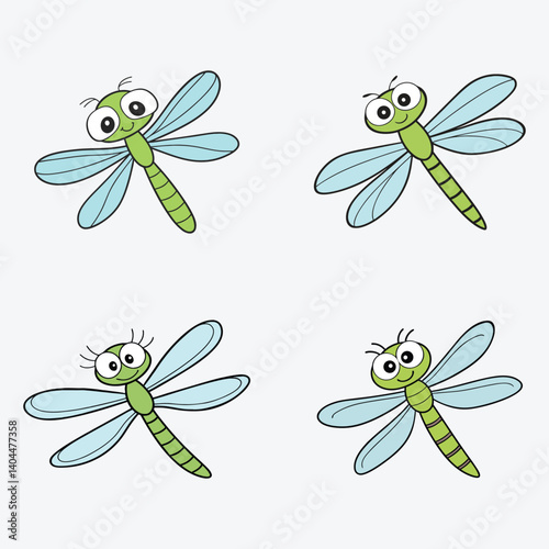 Four Cute Cartoon Dragonflies Vector
