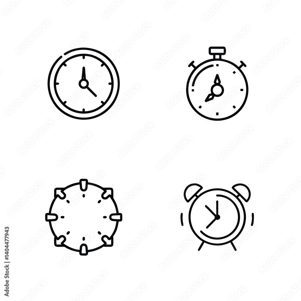 Fototapeta premium Simple Black Line Art Icons of Timekeeping Devices