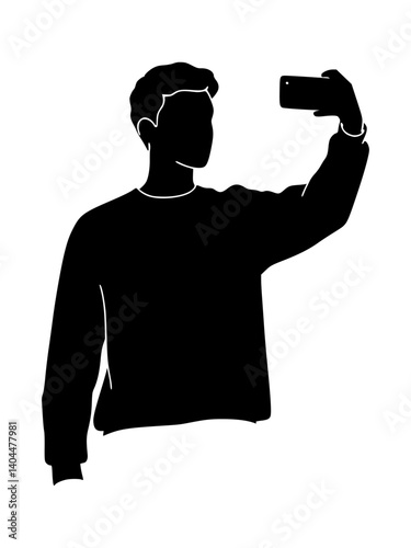 man taking selfie silhouette on isolated background