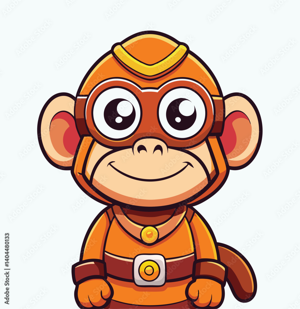 Naklejka premium Cheerful Cartoon Monkey Character In Orange Superhero Costume Illustration Graphic