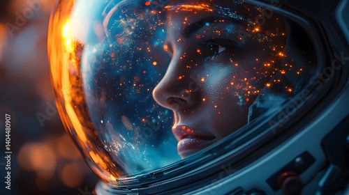 Astronaut gazing at Earth through reflective visor in deep space, capturing awe, discovery, and the future of human spaceflight
