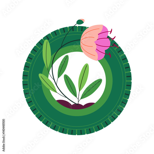 repurposing an old tire as a planter. sustainable lifestyle concept illustration.