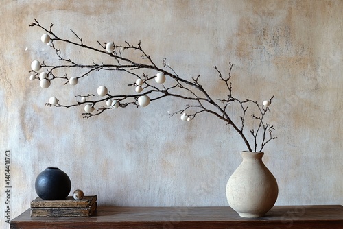 Elegant Branch Arrangement in a Vase Against a Textured Wall
