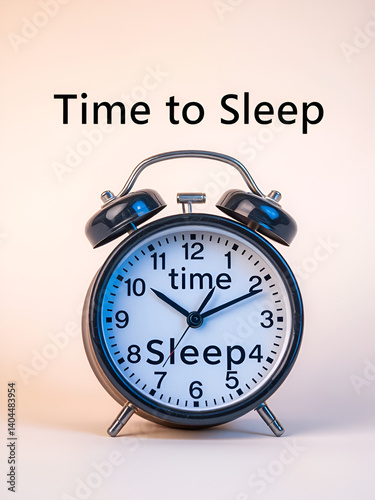 Text sign showing Time To Sleep. Business photo showcasing a natural period of slumber or to be in state of inactivity Mini size alarm clock beside stationary placed tilted on pastel backdrop