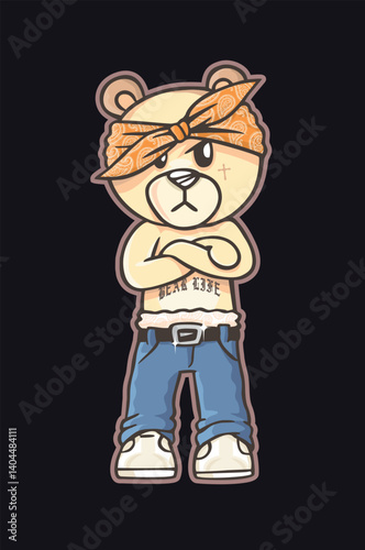 Bear illustration in cartoon style. Urban character design.