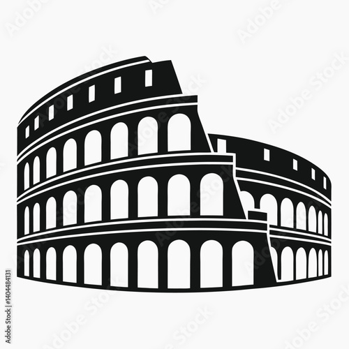 Roman Colosseum Silhouette Clean Monochrome Architecture Icon